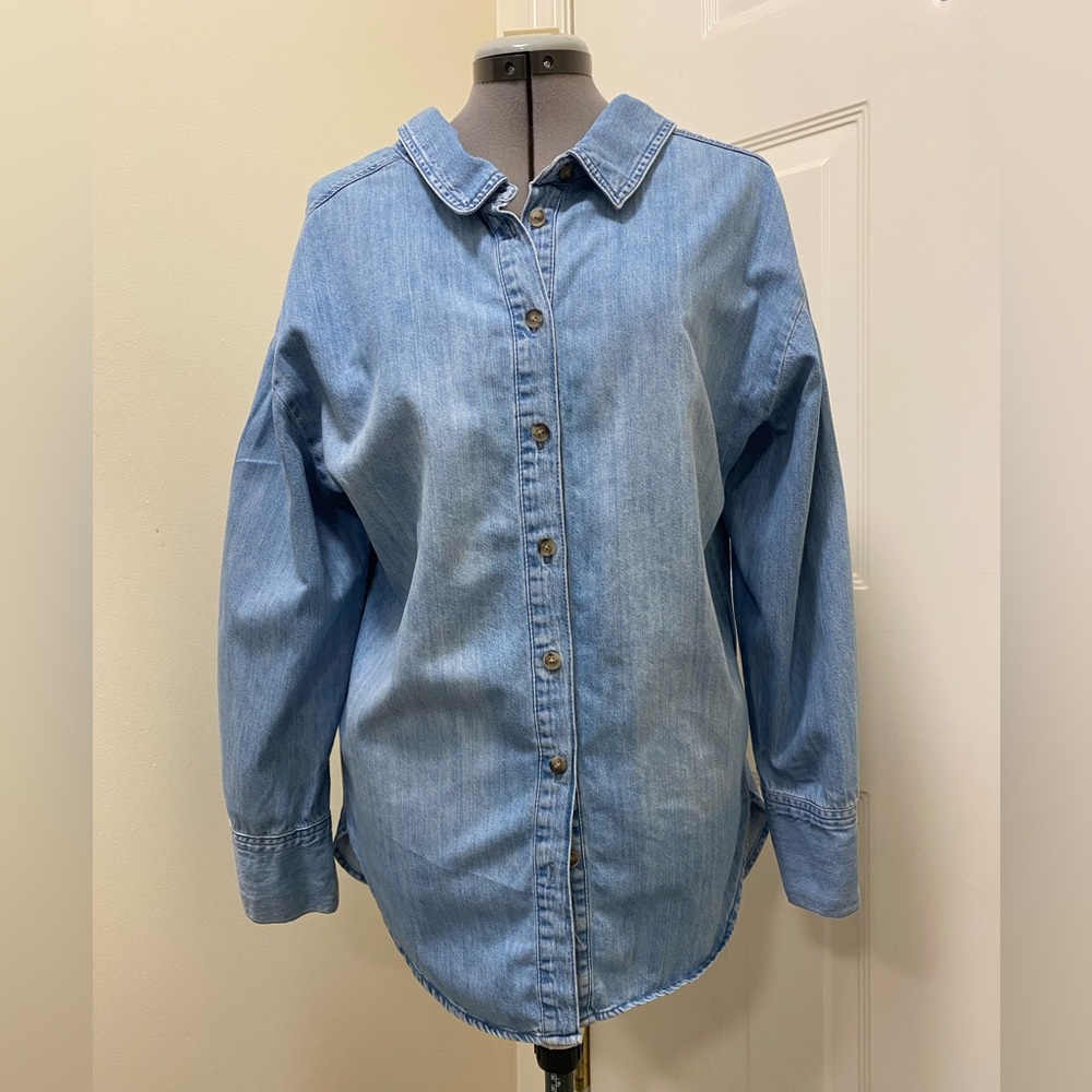 Zara Denim Collared long sleeve Button Down 2 Way Women’s Shirt size small